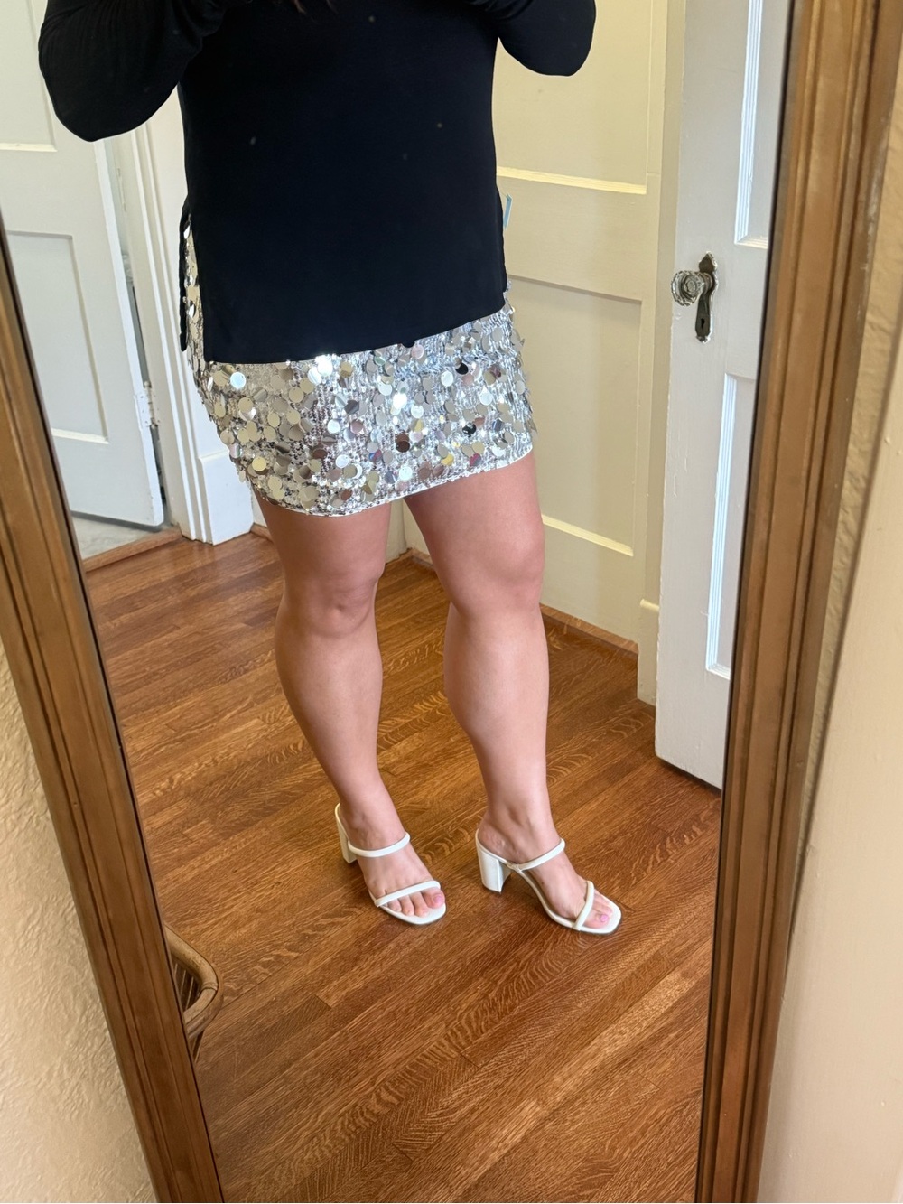 Silver Sequin Mini Skirt